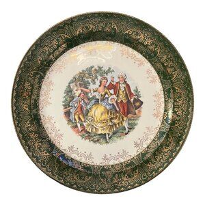Vintage Smith Taylor USA Colonial Courting Couple Decorative Plate – Green & Gol